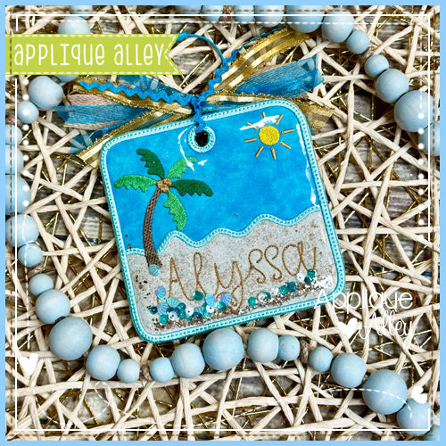 BAG TAG ROUNDED SQUARE BEACH SCENE - SHAKER FRIENDLY - AAEH8816