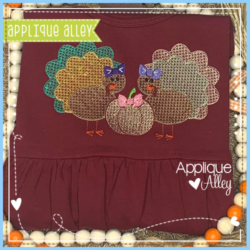 CROSS SKETCH TURKEYS WITH BOW AND PUMPKIN 7735AAEH