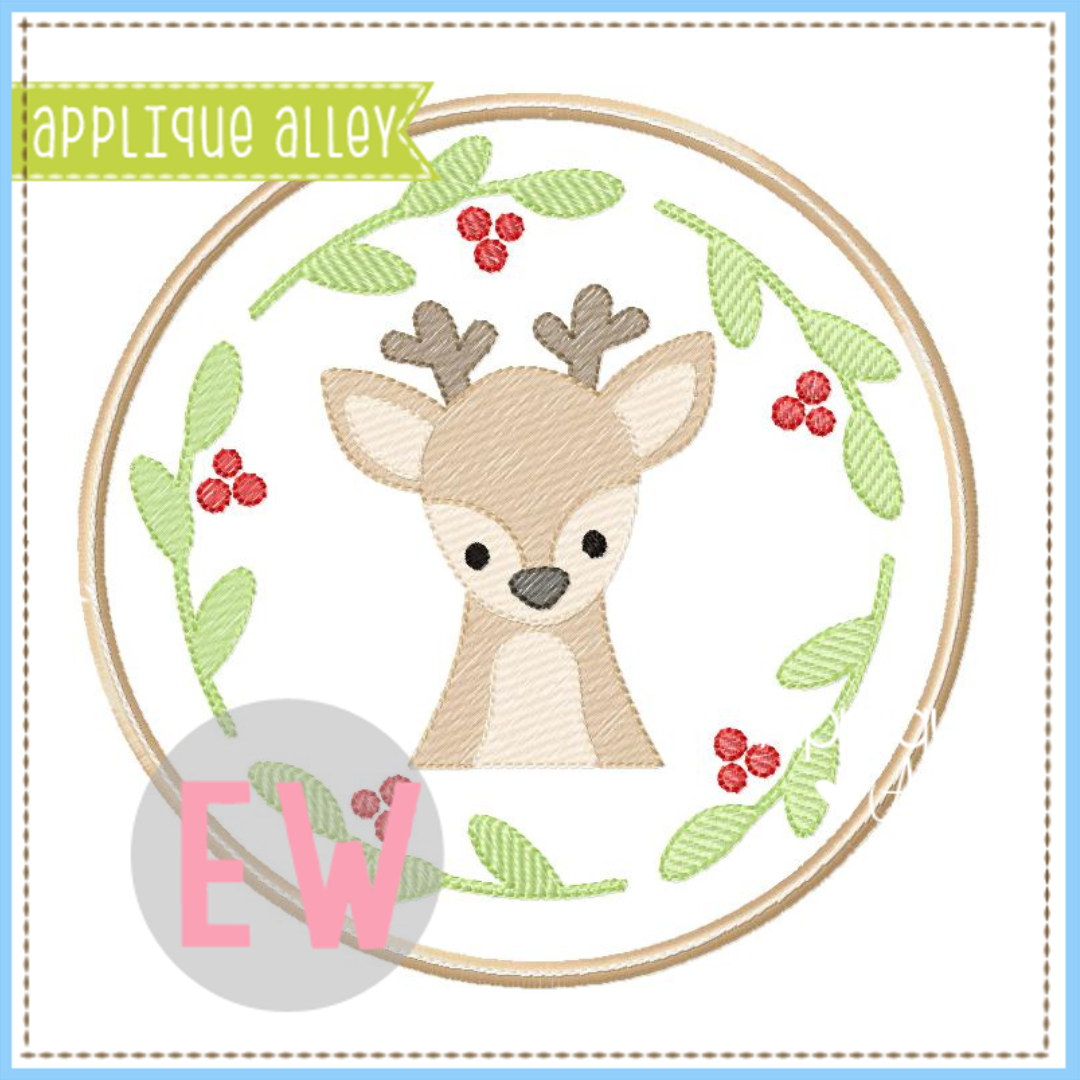 SKETCH DEER HOLLY BERRY ORNAMENT WITH BOARDER 8170AAEW