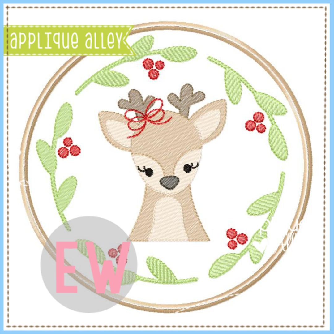 SKETCH DEER HOLLY BERRY BOW ORNAMENT WITH BOARDER 8171AAEW