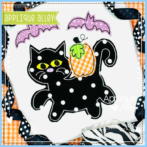 VINTAGE BLACK CAT W PUMPKIN AND BATS 8260AAEH