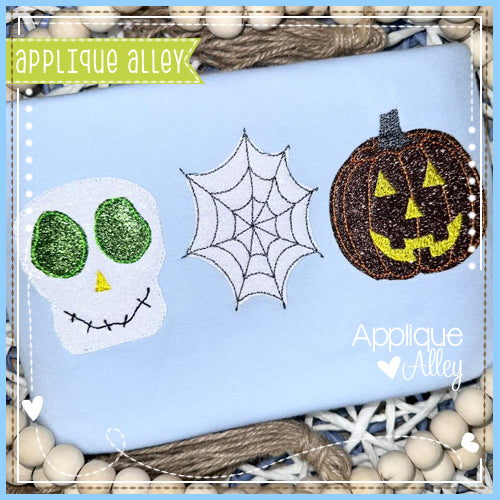 VINTAGE SKULL WEB AND PUMPKIN TRIO 7607AAEH