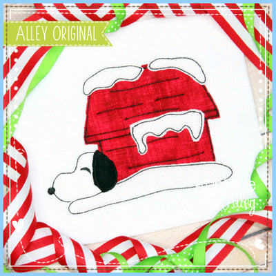 VINTAGE SLEEPING PUP IN SNOWY DOGHOUSE 5232AAEH