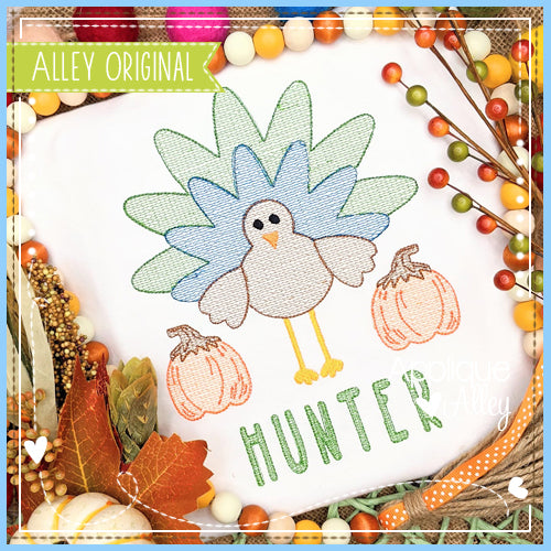 SCRATCHY FLUFFY TAIL TURKEY WITH PUMPKINS 5901AAEH