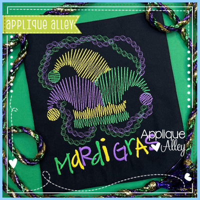 SCRIBBLED MARDI GRAS HAT AND BEADS 7058AAEH